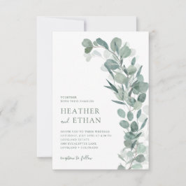 Elegante moderne eucalyptus groene huwelijk kaart