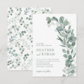 Elegante moderne eucalyptus groene huwelijk kaart (Voorkant / Achterkant)