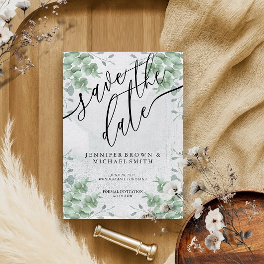 Elegante Moderne Eucalyptus Groene Tropen Save The Date