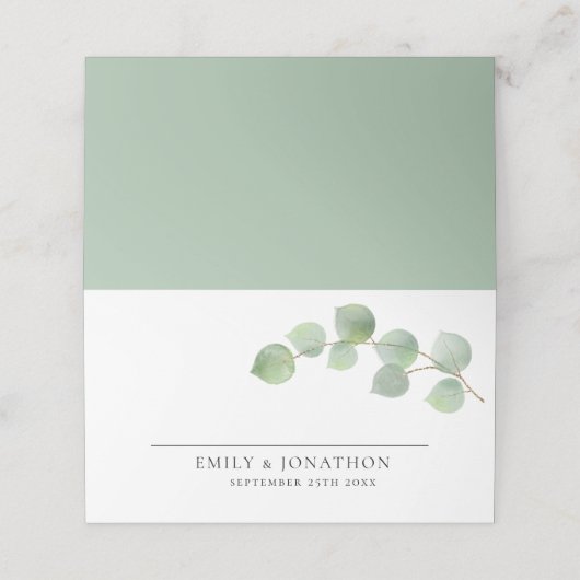 Elegante Moderne Eucalyptus Namen Datum Bruiloft Plaatskaartje (Buitenkant ongevouwen)