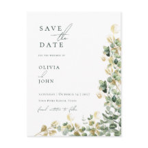 Elegante moderne eucalyptusbruiloft Save the Date