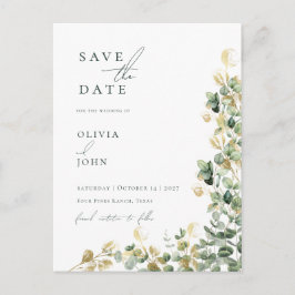 Elegante moderne eucalyptusbruiloft Save the Date Aankondigingskaart