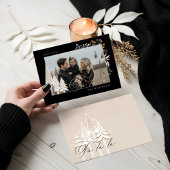 Elegante moderne Fa La Foto Evergreen Kerstmis Feestdagenkaart
