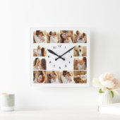 Elegante moderne familie 12 foto collage Keepsake Vierkante Klok (Huis)