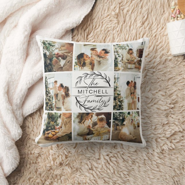 Elegante Moderne Familie Foto Collage Monogram Gif Kussen (Deken)