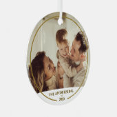 Elegante Moderne Familie Foto & Naam Kerstmis Metalen Ornament (Voorkant Rechts)