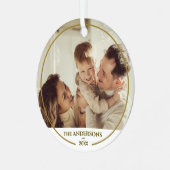 Elegante Moderne Familie Foto & Naam Kerstmis Metalen Ornament (Voorkant links)