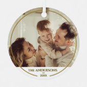 Elegante Moderne Familie Foto & Naam Kerstmis Metalen Ornament (Voorkant)