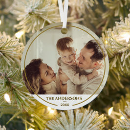 Elegante Moderne Familie Foto & Naam Kerstmis Metalen Ornament