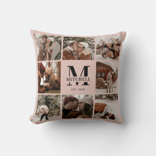 Elegante moderne familie fotocollage Blush Pink Kussen