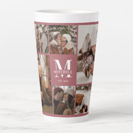 Elegante moderne familie fotocollage monogram latte mok