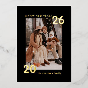Elegante moderne familie Gelukkig Nieuwjaar 1 Foto Folie Feestdagenkaart