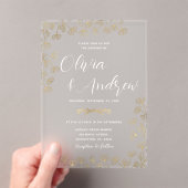 Elegante Moderne Faux Goud en Witte Bloemen Huweli Acryl Uitnodigingen (Insitu (Draagbaar))