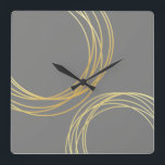 Elegante moderne faux gouden geometrische cirkels vierkante klok<br><div class="desc">Minimalistisch,  modern en stijlvol ontwerp met faux gouden cirkels en een grijze achtergrond.</div>