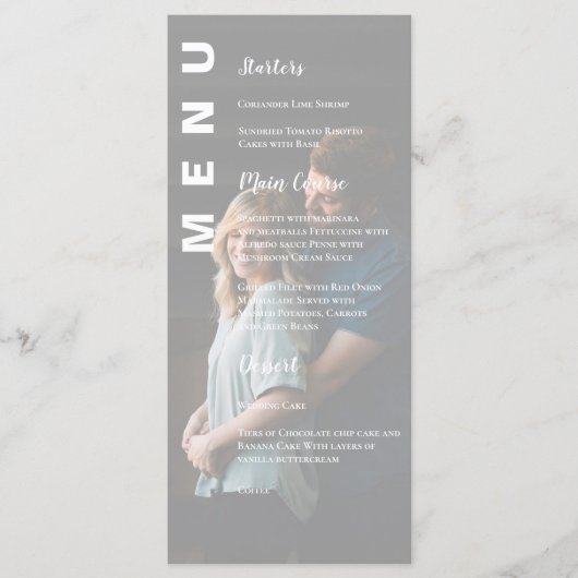 Elegante moderne Faux Vellum foto bruiloft Menu (Voorkant)