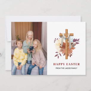 elegante moderne Floral Cross Pasen familie foto Feestdagenkaart