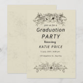 elegante moderne FLORAL Graduation Invitations Feestdagenkaart (Voorkant / Achterkant)