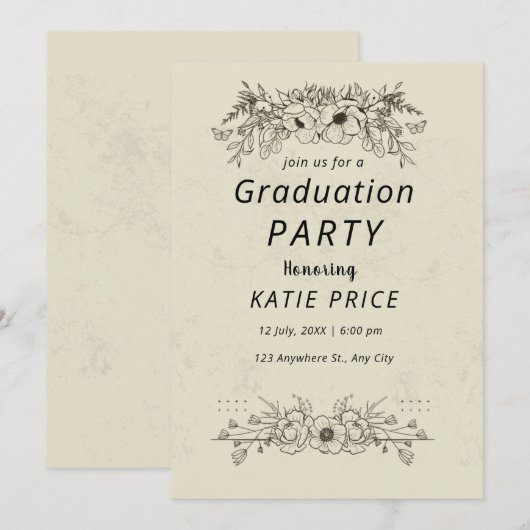 elegante moderne FLORAL Graduation Invitations Feestdagenkaart (Voorkant / Achterkant)