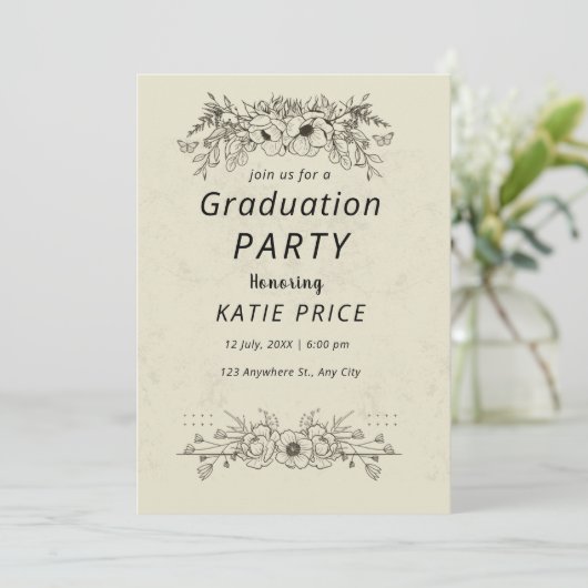 elegante moderne FLORAL Graduation Invitations Feestdagenkaart (Staand voorkant)