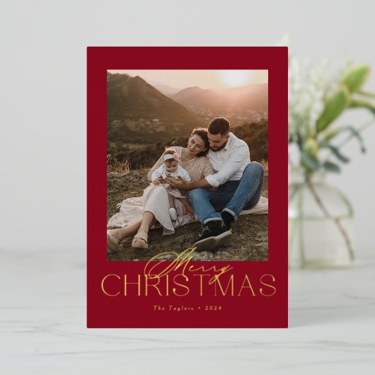 Elegante Moderne Folie Foto Kerst Kaart (Staand Voorkant)