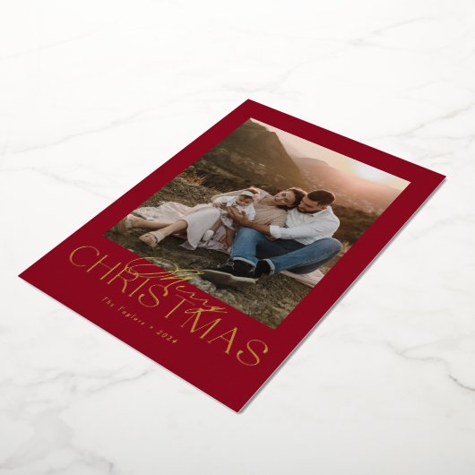 Elegante Moderne Folie Foto Kerst Kaart (Gedraaid)