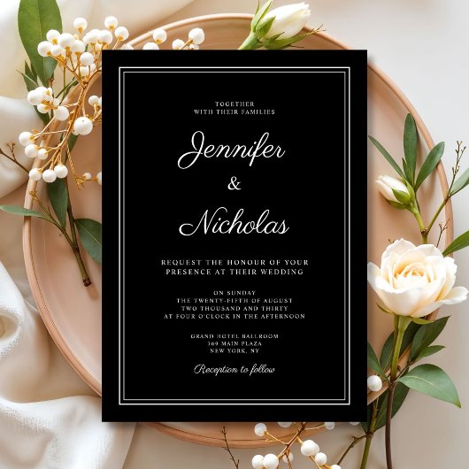 Elegante moderne formele zwarte script bruiloft kaart