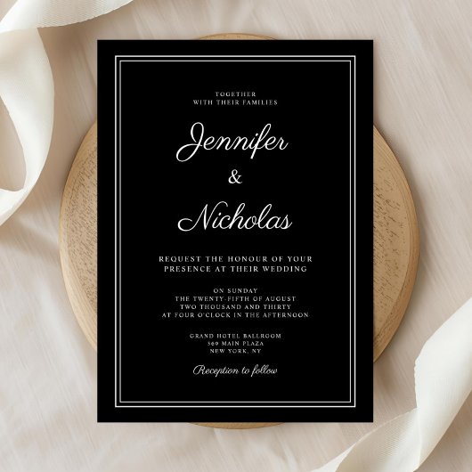 Elegante Moderne Formele Zwarte Script Trouw Kaart