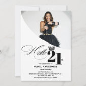 Elegante moderne foto 21e verjaardag wit zwart kaart (Voorkant)