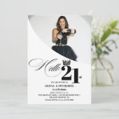 Elegante moderne foto 21e verjaardag wit zwart kaart (Staand voorkant)