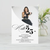 Elegante Moderne Foto 25e Verjaardag Wit Zwart Kaart (Staand voorkant)
