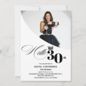 Elegante Moderne Foto 30e Verjaardag Wit Zwart Kaart (Voorkant)