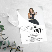 Elegante Moderne Foto 50e Verjaardag Wit Zwart Kaart