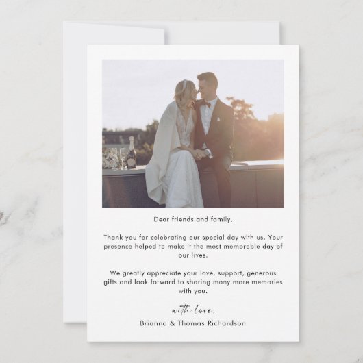 Elegante moderne foto bruiloft dank u kaart (Achterkant)