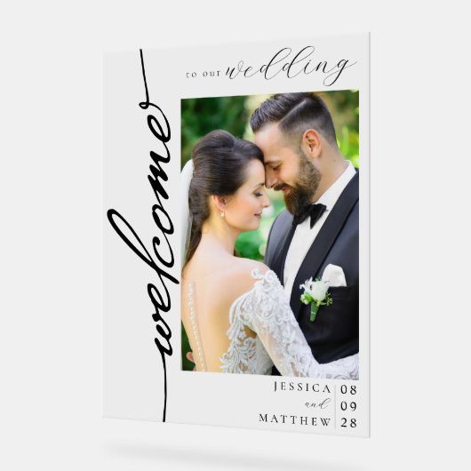 Elegante moderne foto bruiloft welkom acryl bord (Hoek)