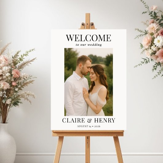 Elegante moderne foto bruiloft welkom bord poster