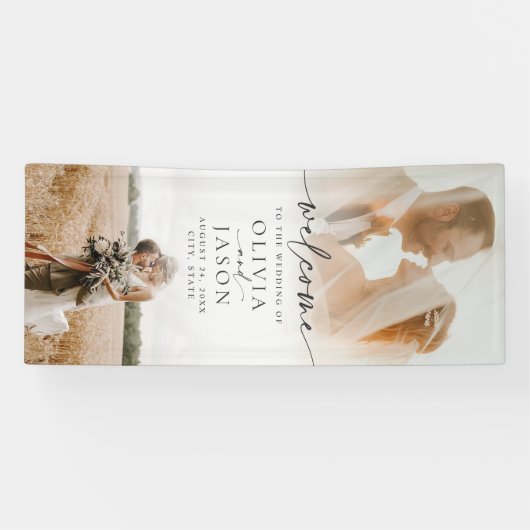 Elegante moderne foto bruiloft welkom spandoek (Horizontaal)