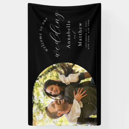 Elegante moderne foto bruiloft welkom spandoek (Verticaal)