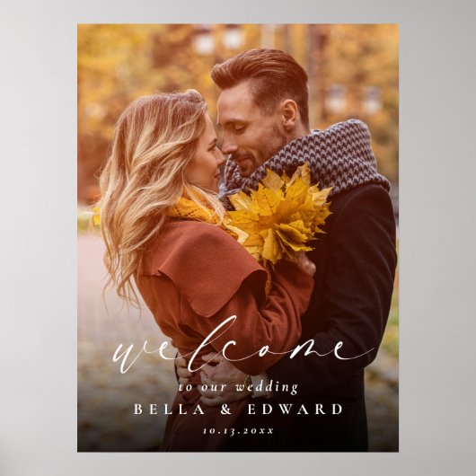 Elegante moderne foto Eenvoudige bruiloft Welkom Poster (Voorkant)