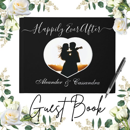 Elegante Moderne Foto Goud Zilver Roos bruiloft Gastenboek