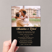 Elegante Moderne Foto Goud Zwart Huwelijk Acryl Uitnodigingen (Insitu (Draagbaar))