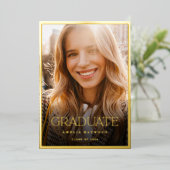 Elegante moderne foto gouden afstudeerfeest folie uitnodiging (Staand Voorkant)