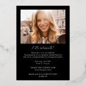 Elegante moderne foto gouden afstudeerfeest folie uitnodiging (Achterkant)