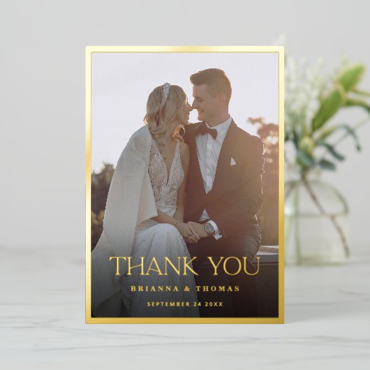 Elegante moderne foto gouden bruiloft dank u kaart (Staand Voorkant)