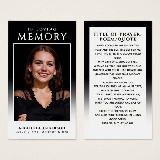 Elegante moderne foto herdenkingskaart gebedskaart visitekaartje (Voorkant /achterkant)
