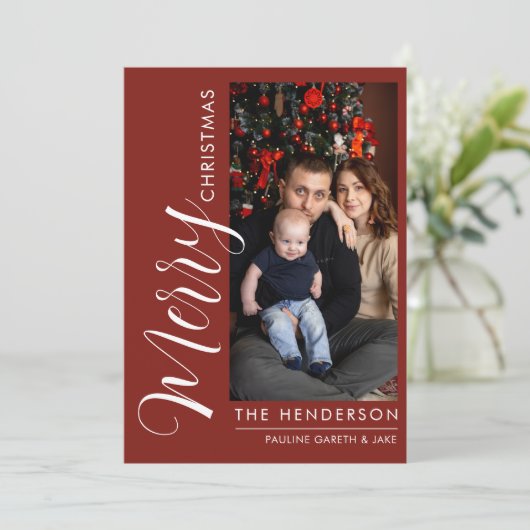 Elegante moderne foto kerstkaart | Prettig Kerstfe (Staand voorkant)