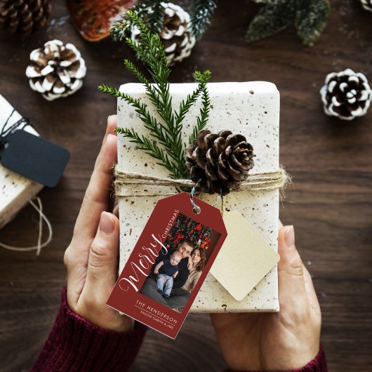 Elegante moderne foto kersttag | Prettig Kerstfees Cadeaulabel