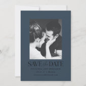Elegante Moderne Foto Marine Blauwe Winter Huwelij Save The Date (Voorkant)