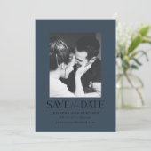 Elegante Moderne Foto Marine Blauwe Winter Huwelij Save The Date (Staand voorkant)