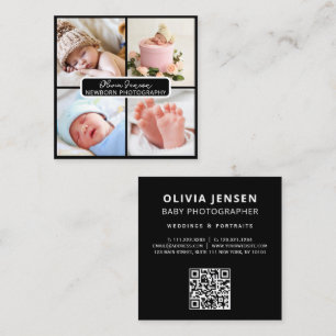 Elegante Moderne foto Pasgeboren Fotograaf QR-code Vierkante Visitekaartje