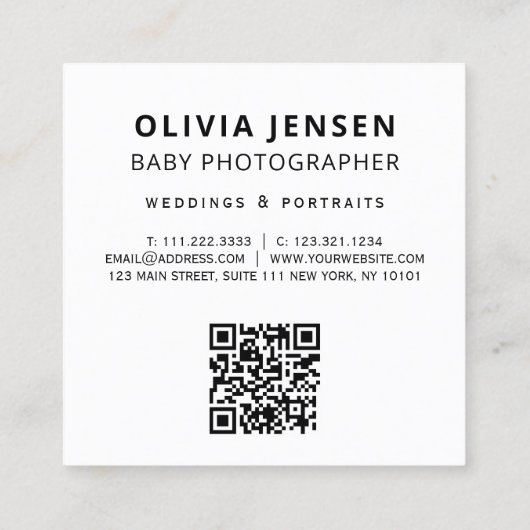 Elegante Moderne foto Pasgeboren Fotograaf QR-code Vierkante Visitekaartje (Achterkant)